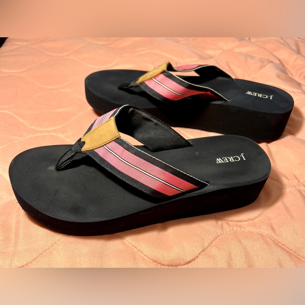 J. Crew Black/Pink Platform Flip Flops